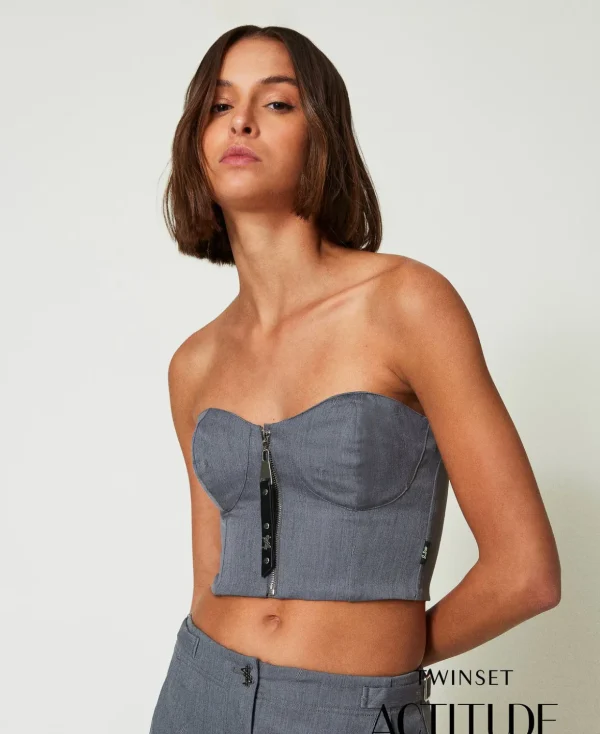 TWINSET Milano Hosenanzüge und Kostüme | T-Shirts und Tops^MYFO Bustier Mit Stickerei Mittelgrau-Melange