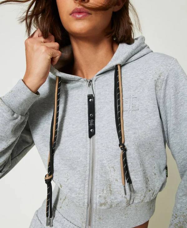 TWINSET Milano Sweatshirts und -jacken^MYFO Cropped-Sweatjacke Mit Glitzerprint Grau Melange