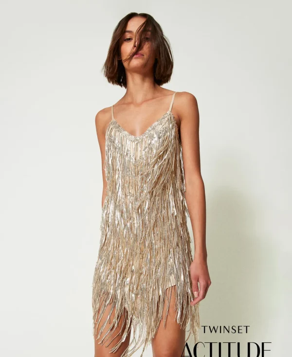 TWINSET Milano Elegante Kleider | Kurze Kleider^MYFO Minikleid Mit Paillettenfransen Mattgold