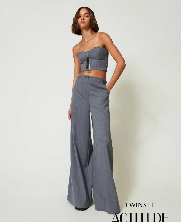 TWINSET Milano Weite Hosen und Palazzohosen | Hosenanzüge und Kostüme^MYFO Palazzohose Mit Stickerei Mittelgrau-Melange