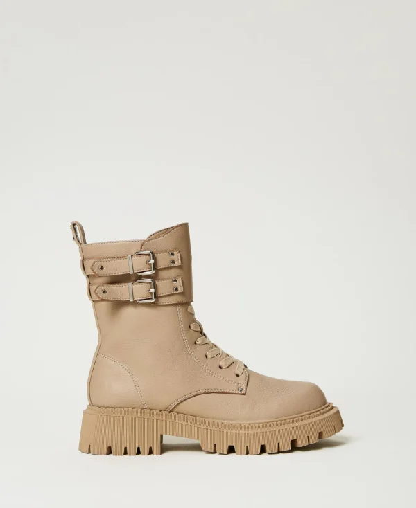 TWINSET Milano Stiefel und Stiefeletten | Combat-Boots^MYFO Schnürstiefelette Mit Zwei Riemen Mattgold