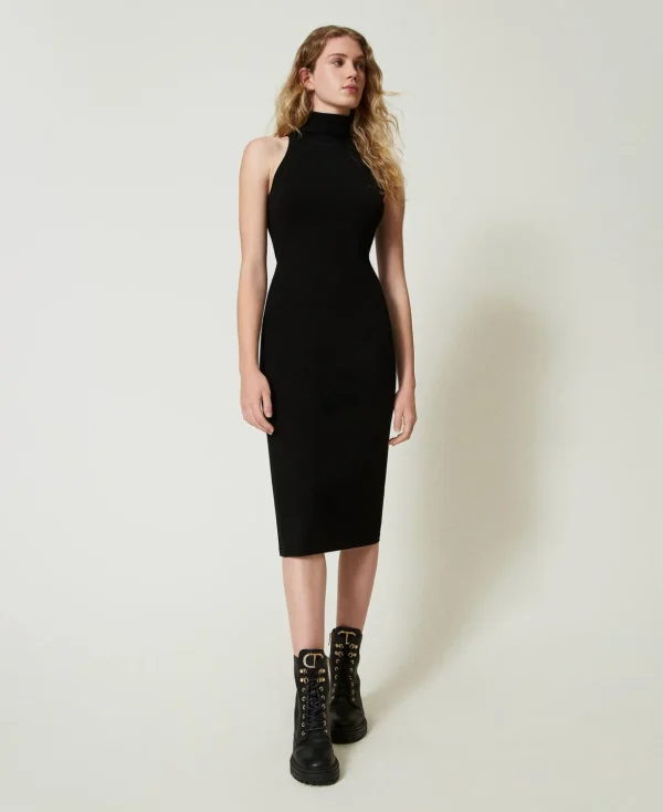 TWINSET Milano Elegante Kleider | Midikleider^Neckholder-Midikleid Aus Gestrick Schwarz