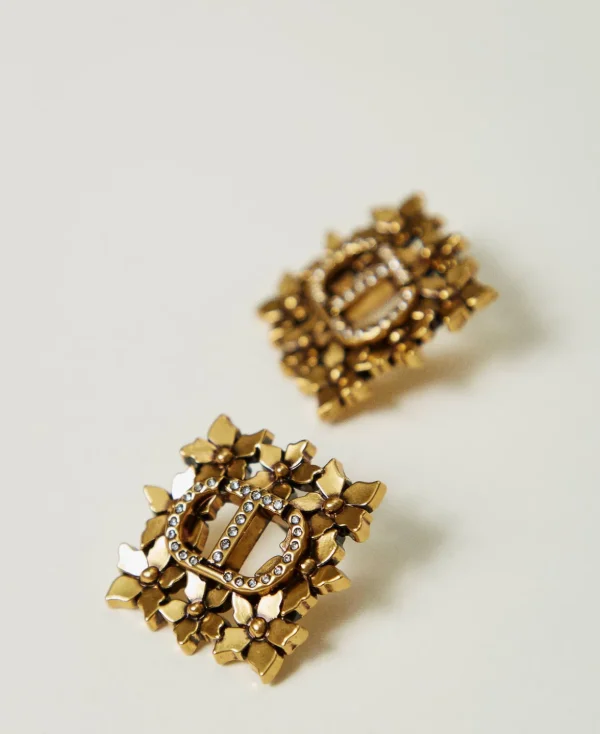 TWINSET Milano Modeschmuck^„Oval T“-Ohrringe Mit Floralem Motiv Helles Messing