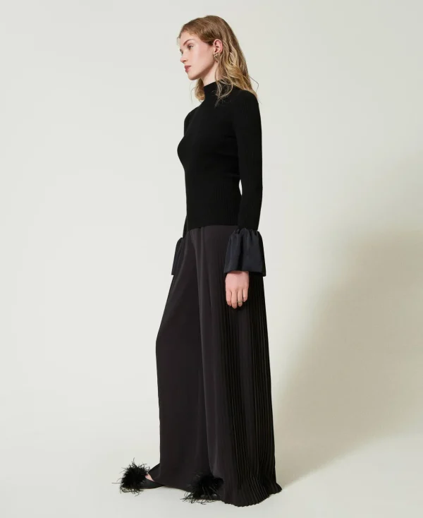 TWINSET Milano Elegante Hosen | Weite Hosen und Palazzohosen^Palazzohose Aus Plissiertem Georgette Schwarz