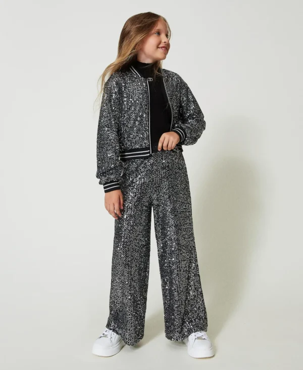 TWINSET Milano Hosen und Jeans^Palazzohose Mit Alloverpailletten Metallic-Gunmetalgrau