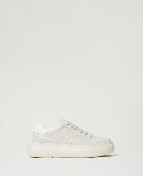 TWINSET Milano Flache Schuhe | Sneakers^Perforierter Sneaker Mit Logo Perlgrau