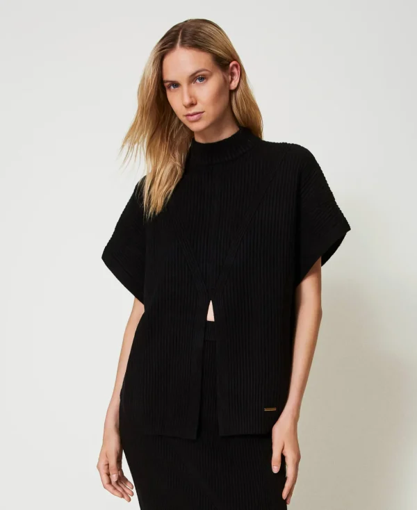 TWINSET Milano Ponchos^Poncho-Pullover Mit Rippenmuster Schwarz