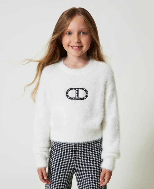 TWINSET Milano Pullover und Cardigans^Pullover In Pelzoptik Mit „Oval T“-Logo Mattweiß