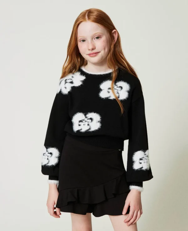 TWINSET Milano Pullover und Cardigans^Pullover Mit Blumenintarsien Zweifarbig Schwarz / Off White