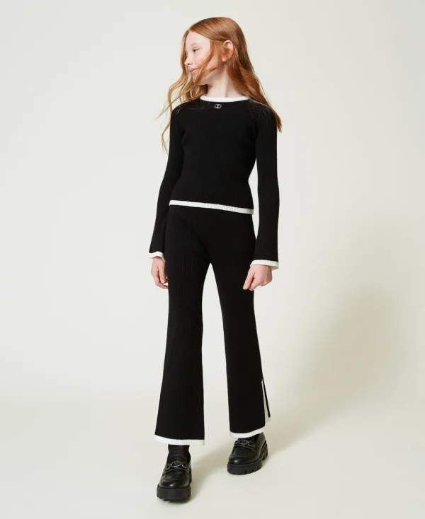 TWINSET Milano Pullover und Cardigans^Pullover Und Weite Hose Mit Rippenmuster Zweifarbig Schwarz / Off White