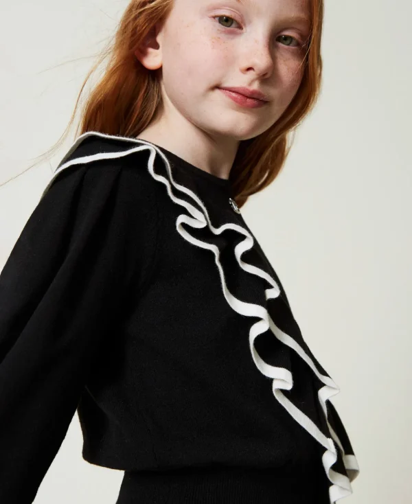 TWINSET Milano Pullover und Cardigans^Regular-Fit-Pullover Mit Doppelvolant Zweifarbig Schwarz / Off White