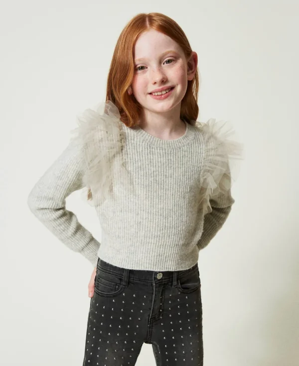 TWINSET Milano Pullover und Cardigans^Regular-Fit-Pullover Mit Tüllvolants Grau Melange