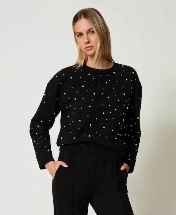 TWINSET Milano Sweatshirts und -jacken^Rundhalssweatshirt Mit Perlen Schwarz