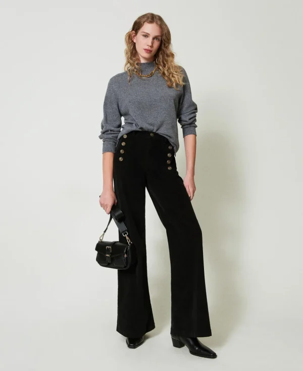 TWINSET Milano Elegante Hosen | Weite Hosen und Palazzohosen^Samthose Mit Knöpfen Schwarz