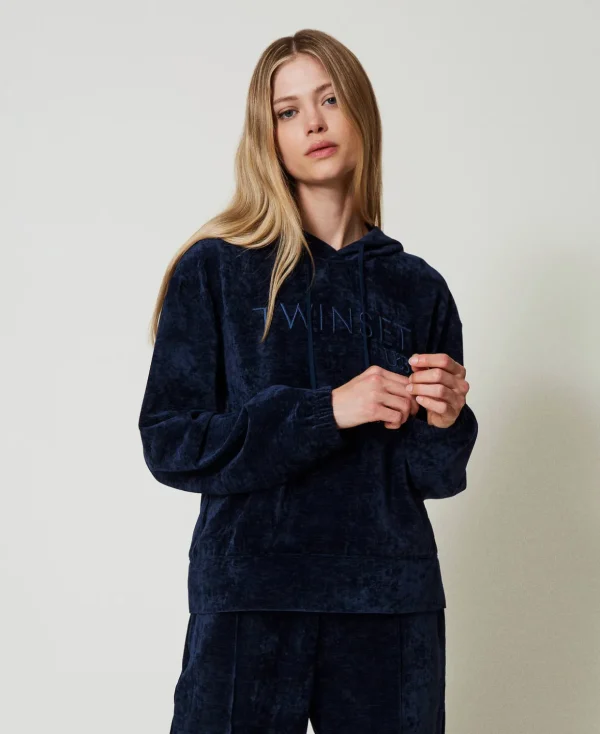 TWINSET Milano Sweatshirts und -jacken^Samtsweatshirt Mit Aufgesticktem Logo Blackout Blau