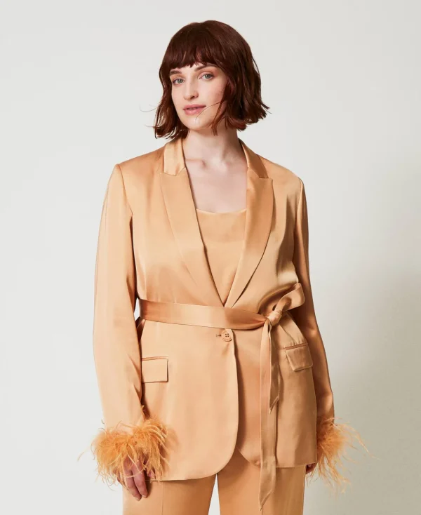 TWINSET Milano Hosenanzüge und Kostüme | Jacken und Steppjacken^Satinblazer Mit Federn „Bubbly“-Orange