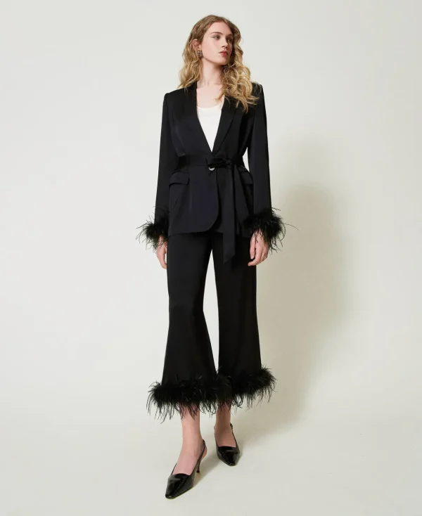 TWINSET Milano Gerade Hosen und Zigarettenhosen | Elegante Hosen^Satinhose Mit Federn Schwarz