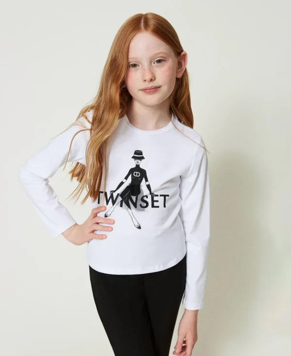 TWINSET Milano T-Shirts und Tops^Shirt Mit Logoprint Und Glitzer Mattweiß