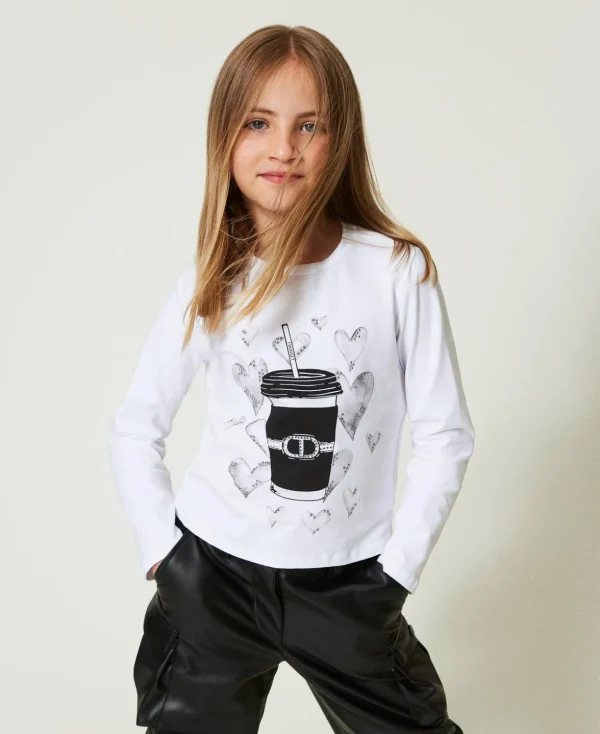 TWINSET Milano T-Shirts und Tops^Shirt Mit Print Und Strass Mattweiß