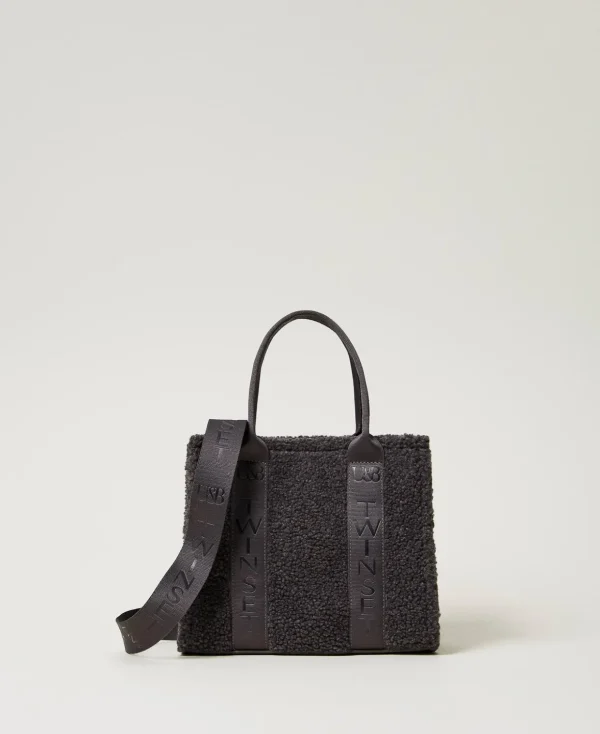 TWINSET Milano Schultertaschen | Shopper^Shopper Aus Pelzimitat Im Teddylook „Blackened Pearl“-Grau