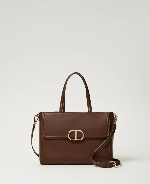 TWINSET Milano Schultertaschen | Shopper^Shopper „Brera“ Mit „Oval T“-Schließe Kaffeeschokolade