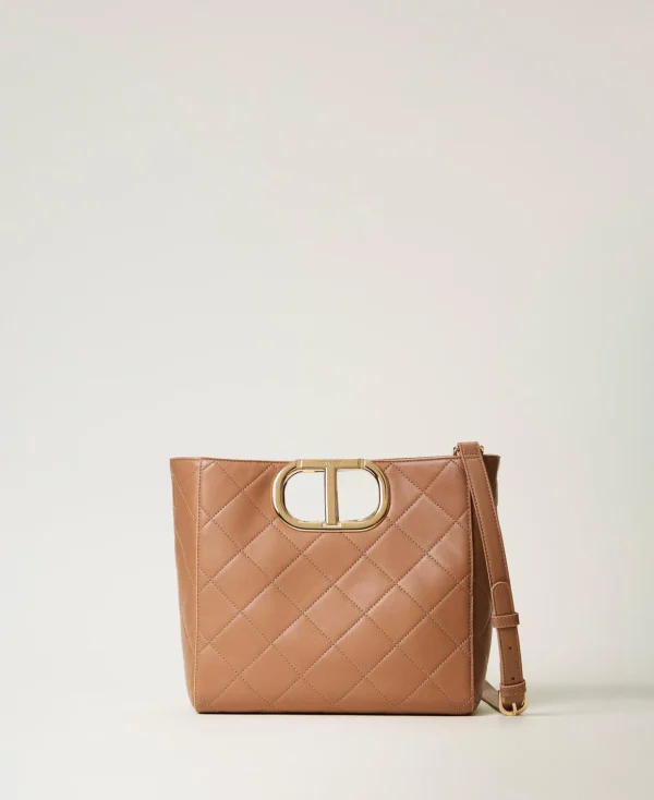 TWINSET Milano Schultertaschen | Shopper^Shopper „Lila“ Mit Steppmotiv Und „Oval T“-Griff Malzschokolade