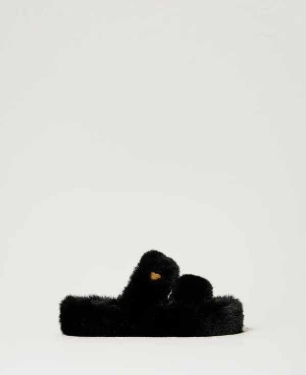 TWINSET Milano Flache Schuhe | Pumps und Sandalen^Slide-Pantolette Aus Pelzimitat Schwarz