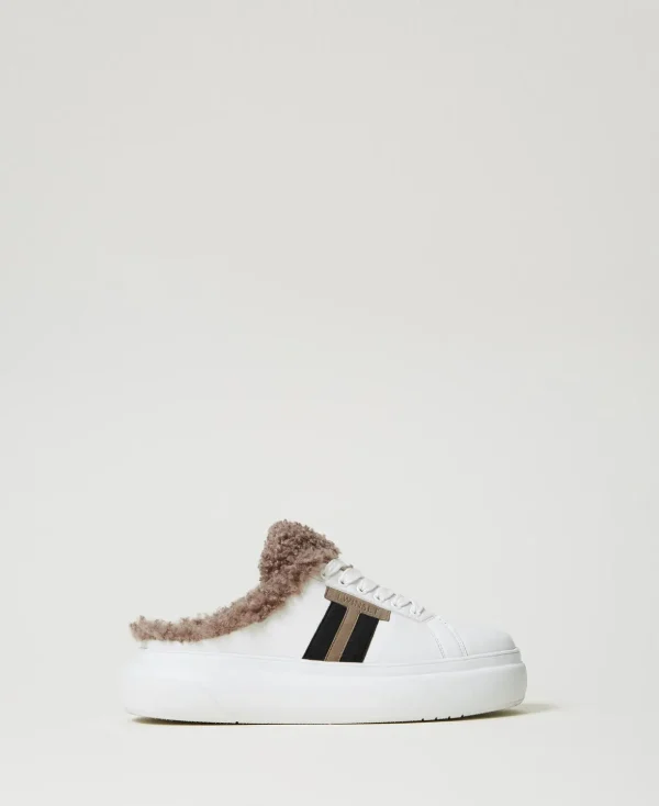 TWINSET Milano Flache Schuhe | Sneakers^Slide-Sneaker Mit Pelzimitat Weiß