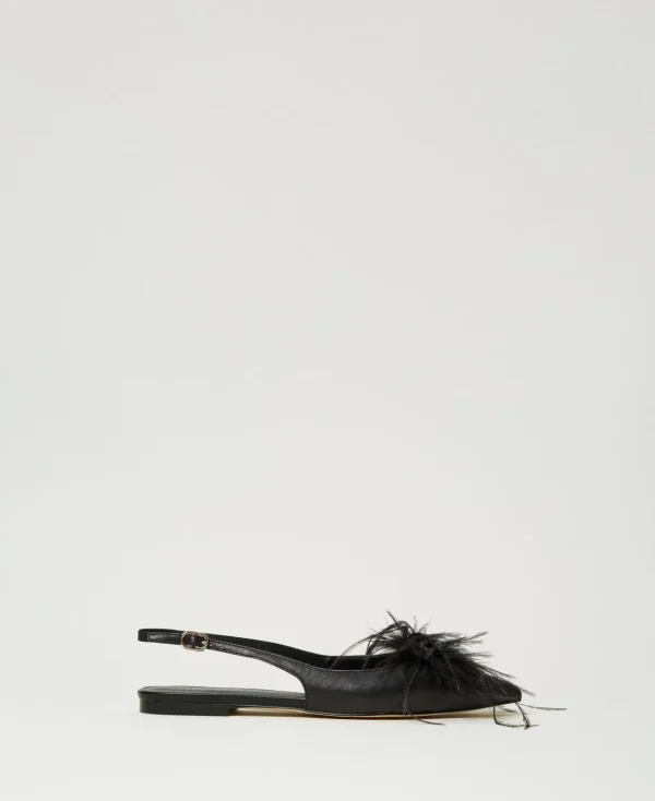 TWINSET Milano Flache Schuhe | Ballerinas und Mokassins^Slingback-Ballerina Aus Leder Mit Federn Schwarz