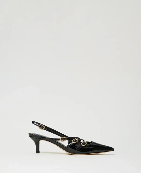 TWINSET Milano Pumps und Sandalen | High Heels^Slingback-Pumps In Lackoptik Mit Riemchen Schwarz