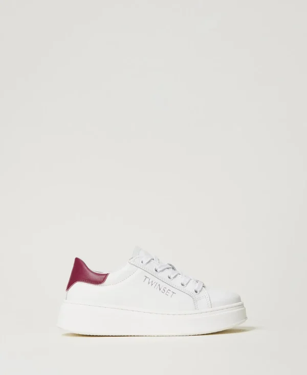 TWINSET Milano Schuhe^Sneaker Aus Leder Mit Logo Zweifarbig Optisches Weiß / Pflaumenrot