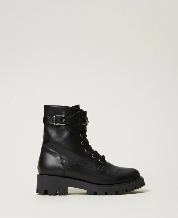 TWINSET Milano Schuhe^Stiefelette Aus Leder Mit Riemen Schwarz