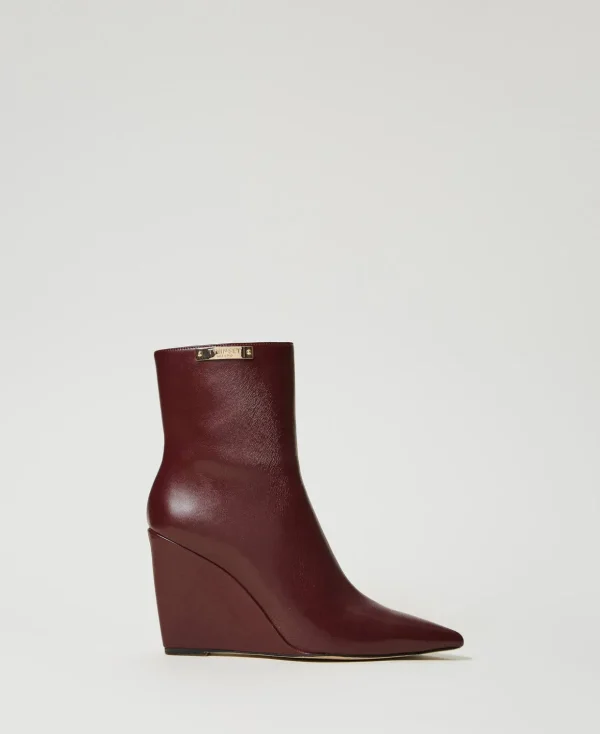TWINSET Milano Stiefel und Stiefeletten | High Heels^Stiefelette Mit Keilsohle Und Logoplakette Bordeaux
