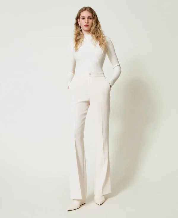 TWINSET Milano Gerade Hosen und Zigarettenhosen | Elegante Hosen^Straight-Leg-Hose Mit Schlitzen „Old White“