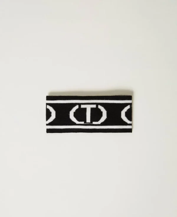 TWINSET Milano Accessoires^Strickband Mit „Oval T“-Logo Zweifarbig Schwarz / Off White