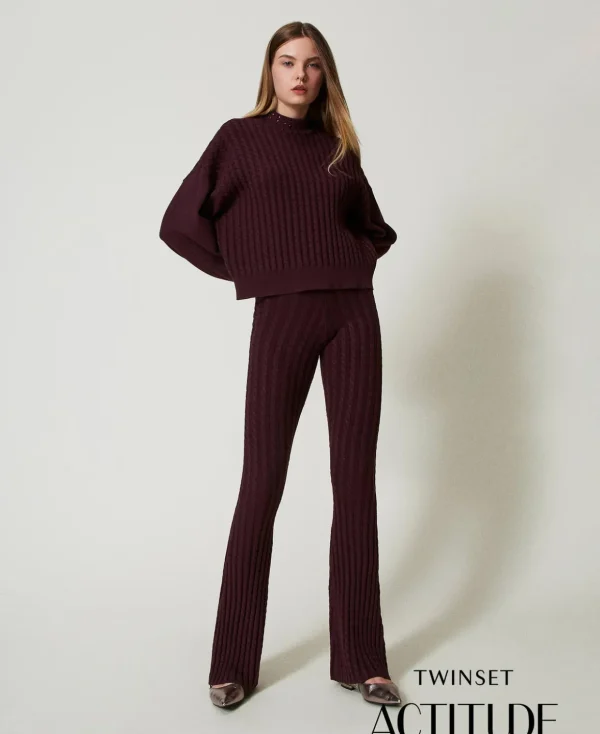 TWINSET Milano Flare-Hosen | Hosenanzüge und Kostüme^Strickhose Mit Zopfmuster Im Flare-Fit Knallviolett