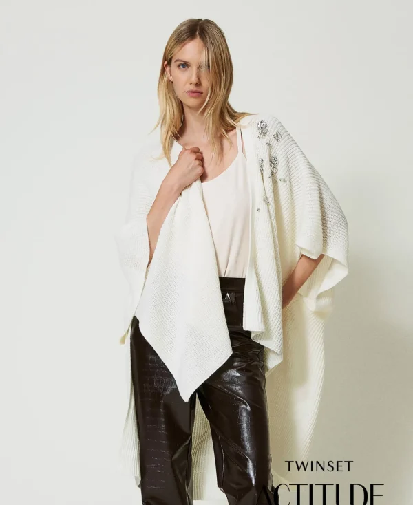 TWINSET Milano Ponchos^Strickponcho Mit Stickereien White Sahne