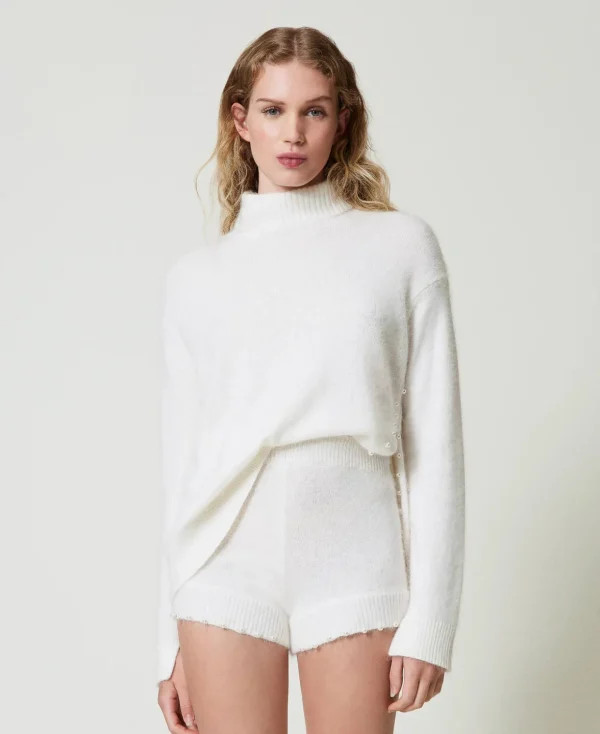TWINSET Milano Shorts | Hosenanzüge und Kostüme^Strickshorts Aus Angoramischung Mit Perlen Weiß Schnee