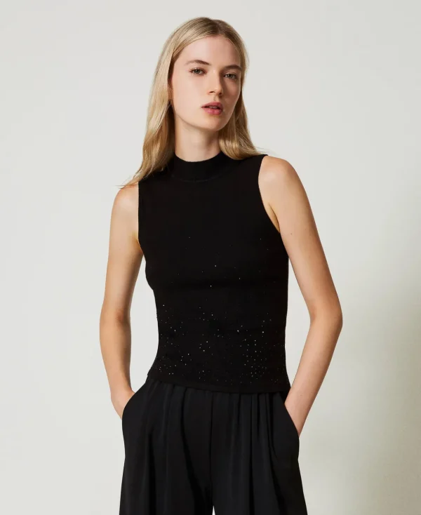 TWINSET Milano Hosenanzüge und Kostüme | T-Shirts und Tops^Stricktop Mit Strass Im Dégradé Schwarz
