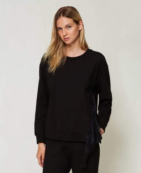 TWINSET Milano Sweatshirts und -jacken^Sweatshirt Mit Plissees Und Spitze Schwarz