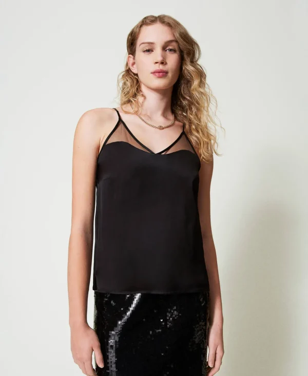 TWINSET Milano Hosenanzüge und Kostüme | T-Shirts und Tops^Top Aus Satin Und Tüll Schwarz