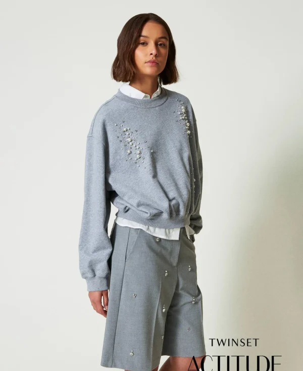 TWINSET Milano Sweatshirts und -jacken^Von Hand Besticktes Kasten-Sweatshirt Graumelange