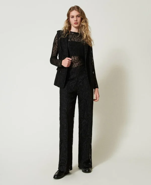 TWINSET Milano Elegante Hosen | Weite Hosen und Palazzohosen^Wide-Leg-Hose Aus Makrameespitze Schwarz