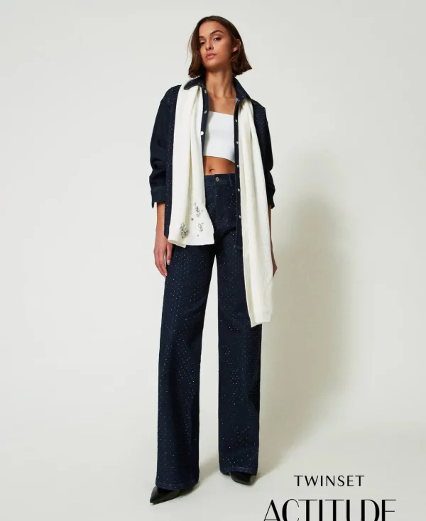 TWINSET Milano Jeans | Hosenanzüge und Kostüme^Wide-Leg-Jeans Mit Alloverstrass Rinse-Denim