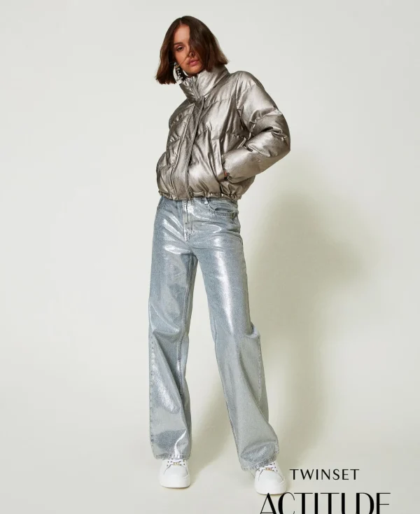 TWINSET Milano Jeans^Wide-Leg-Jeans Mit Silberfarbener Beschichtung Beschichteter Denim