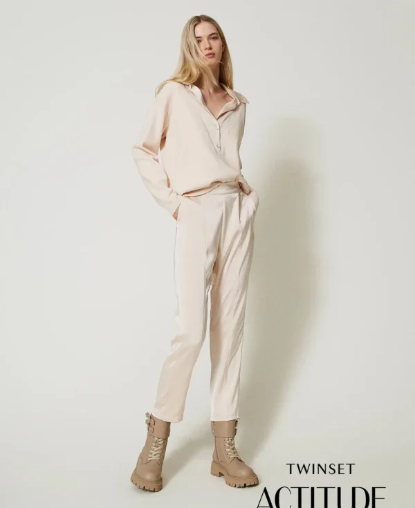 TWINSET Milano Gerade Hosen und Zigarettenhosen | Hosenanzüge und Kostüme^Zigarettenhose Aus Satin Rosa Cloud Pink